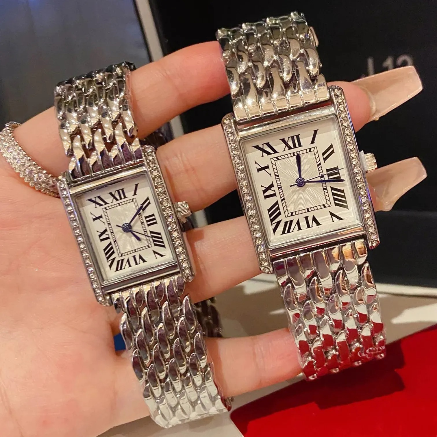 U1 Top AAA Designer Watch Luxury fashion Rectangle Ultra Thin watch set vintage watch Panthere Diamond Gold Platinum rectangle quartz watch couple M