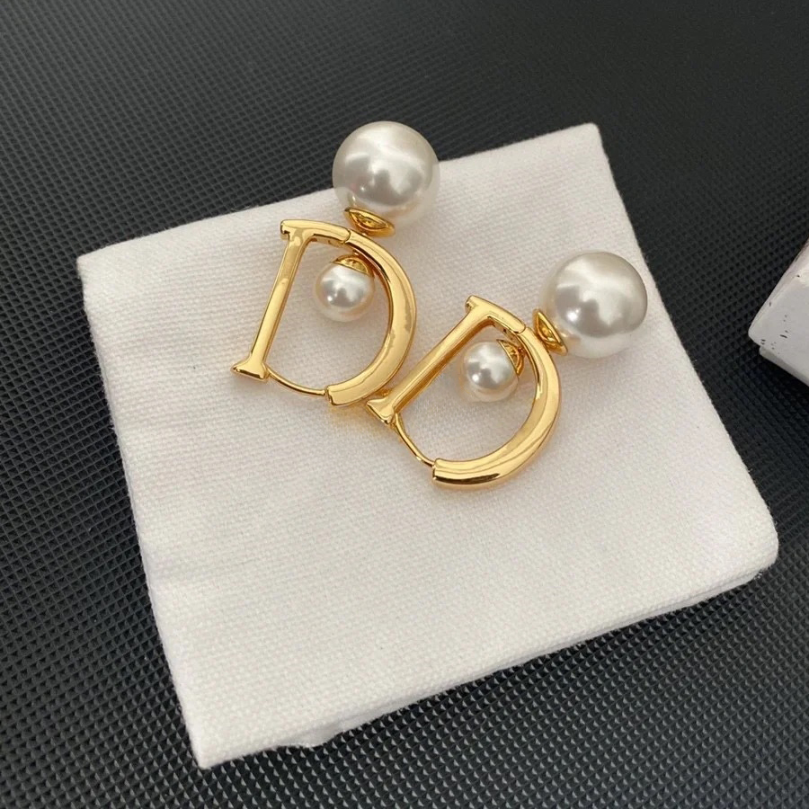 Designer Earrings Women D Stud with pearl 18K Gold Plated Gold Earring party jewelers Wedding jewelry without box