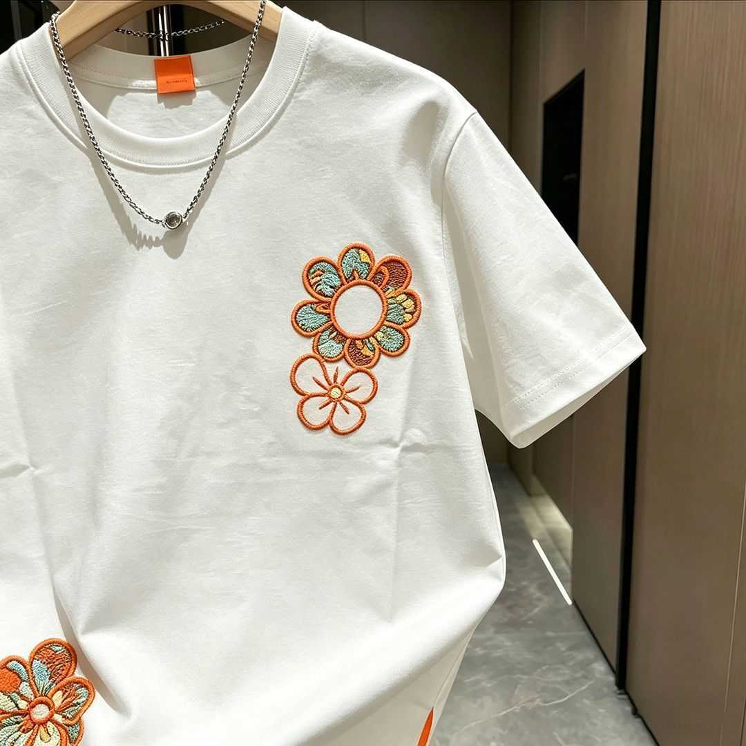 Versatile 2026 Summer New Embroidered Mens Fashion Short T Shirt Casual Loose Breathable Round Neck Half Sleeve Top