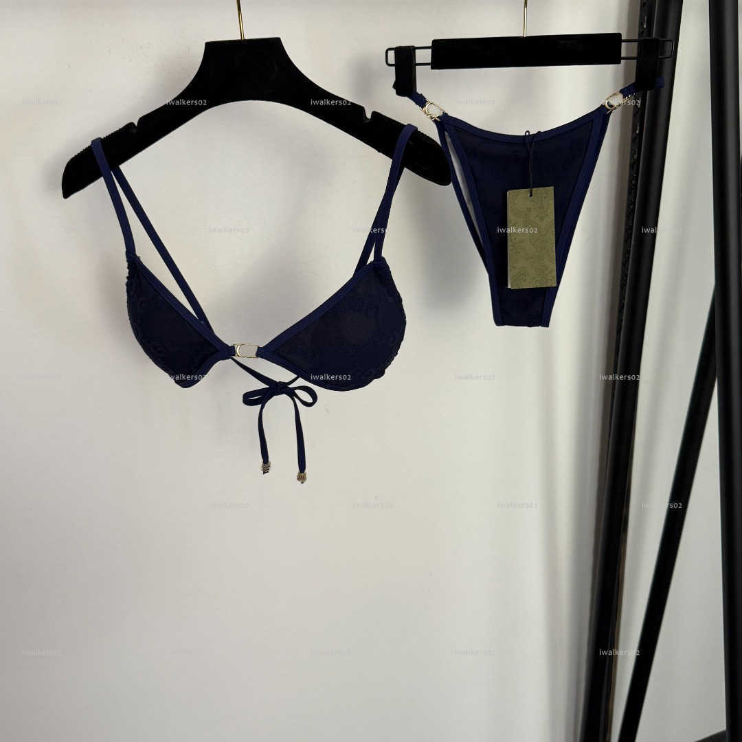 Classics split-body set women swimsuit summer lady bikini women designer clothes embroidered bra with lace up underwear and triangular shorts A64-image-1106330748