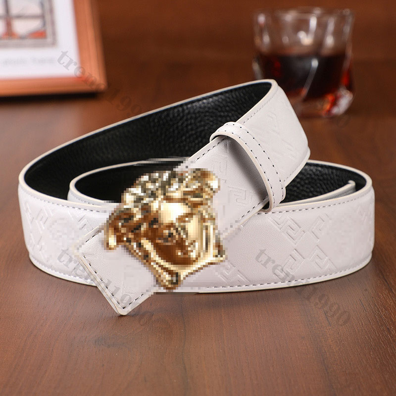 Designer belt with human-shaped head image. Business casual luxury brand. Leather belt for men and women. Smooth pressing pattern design.