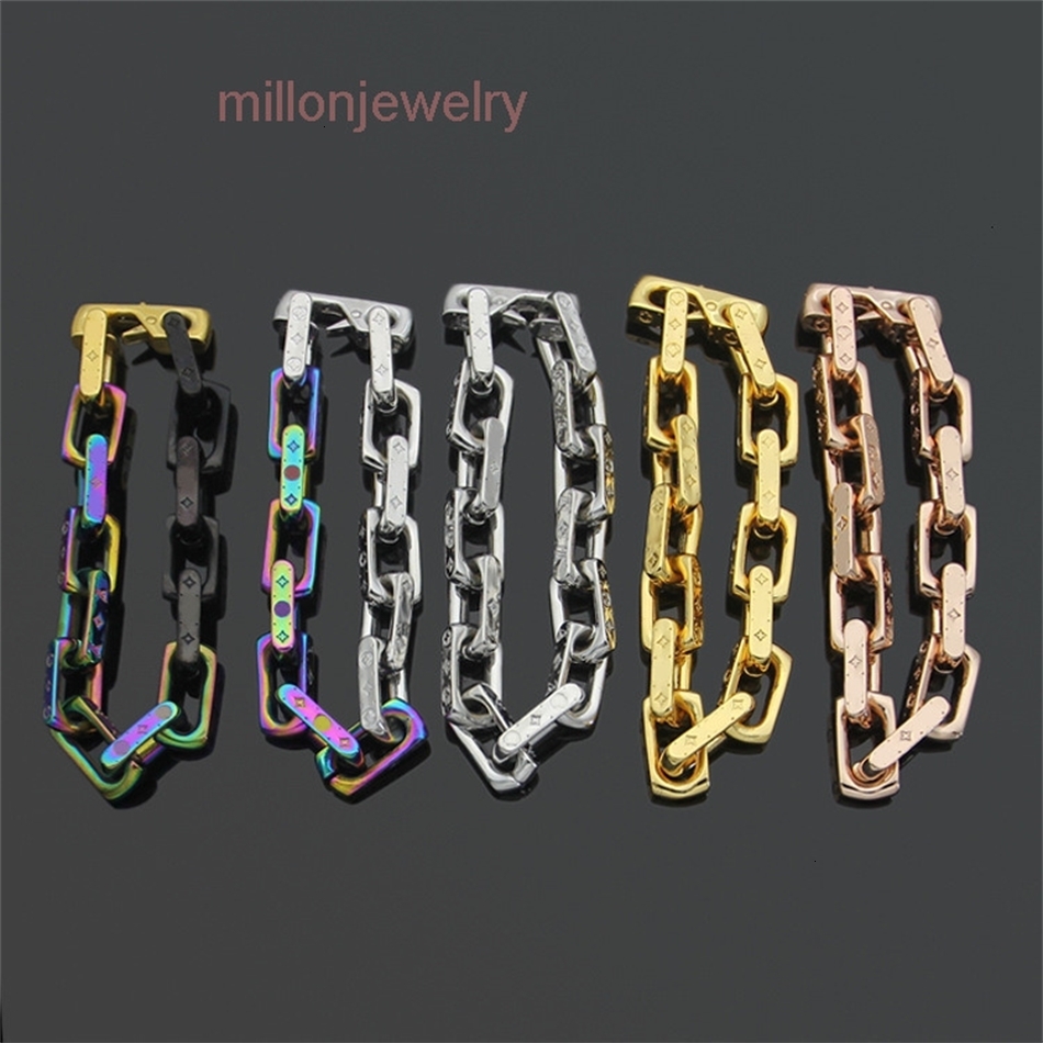 designer bracelet lvs braclet silver V bracelet with square chain engraved with a four-leaf flower colorful mens bracelet large size mens thick brac