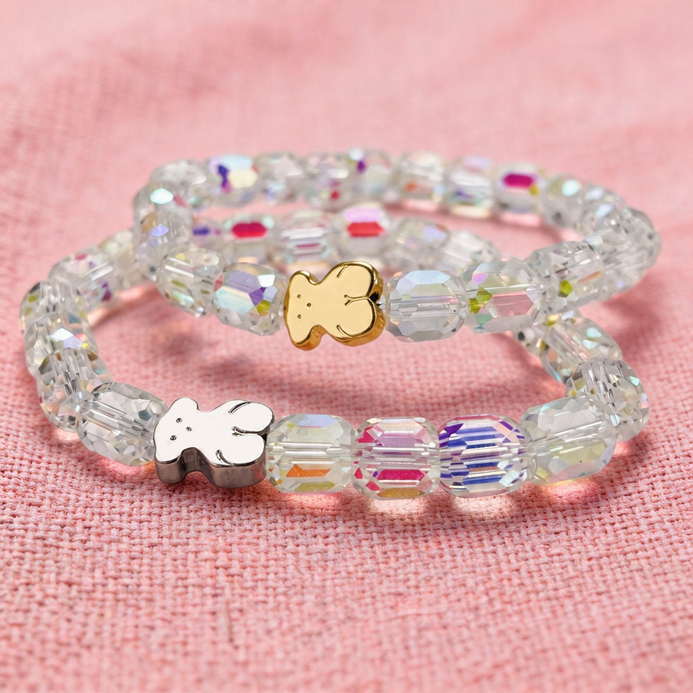Hot Fashion Women Silver Gold Stainless Steel Span Bear Cartoon Animal White Red Grey Green Bead Bracelets Jewelry Pulsera A Gift-image-1106390600