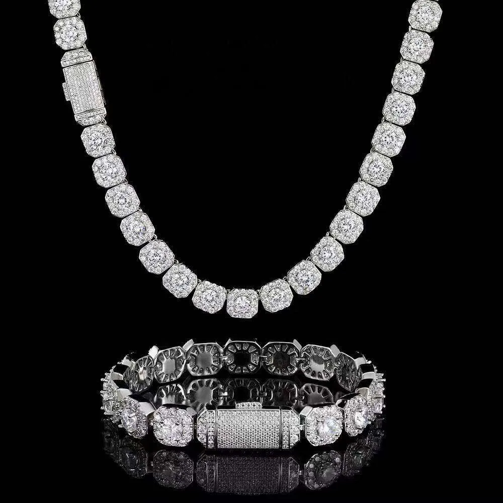 Bling Crystal Sugar Diamond Stone Tennis Necklace Bracelet for Men Women 18K Real Gold Plated Hip Hop Necklace Jewelry-image-768924900