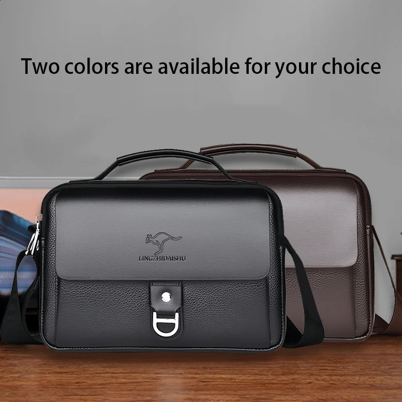 Breathable Shoulder Bag for Men Waterproof PU Leather Briefcase Multipocket Crossbody Purse Office Commute 260516