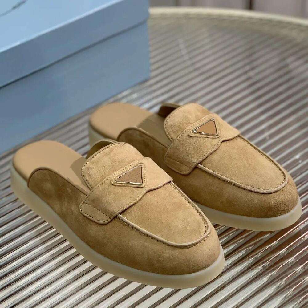 Women's versatile backless casual mules Luxury daily outfit peach pink genuine leather loafers Designer outdoor recreation Soft and comfortable