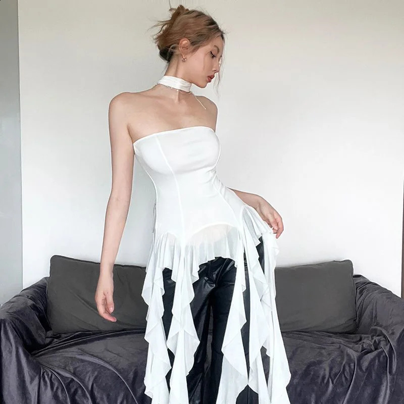 Womens Y2K Sexy Off Shoulder Halter Crop Top Solid White Sleeveless Summer Streetwear Tank Top High Street Style Party Club 260515BJ