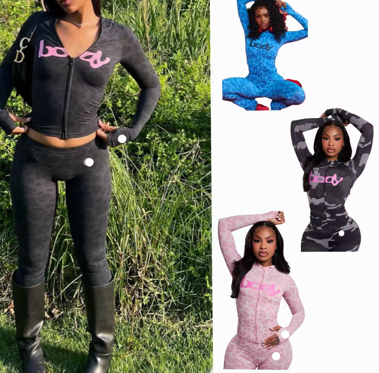 Body By Rayven Set tuta da ginnastica slim fit Athleisure da donna in misto seta Cardigan con zip e cappuccio a vita alta Leggings alla caviglia Com