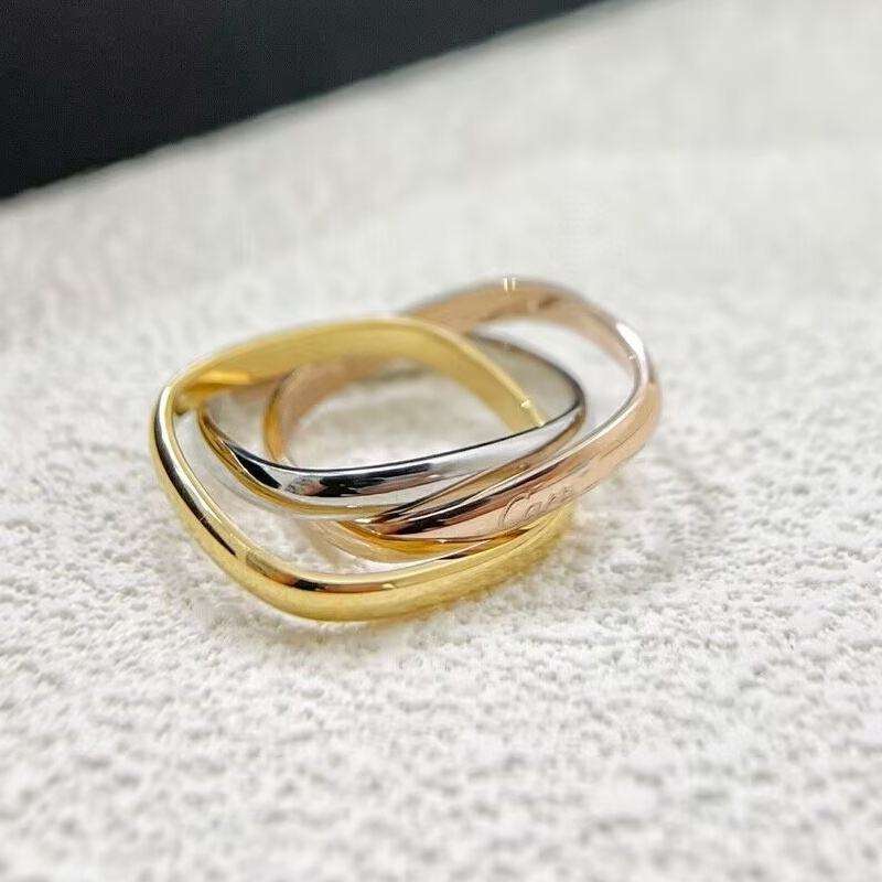 Plain Band Ring High Quality Gold Plated Three Layer Curve wedding Stainless Steel Rings Tarnish Free Trendy For Unisex Ring Jewelry Gifts Solid