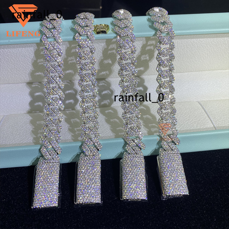 12mm Cuban Link Chain 2row Moissanite Bracelet Diamond 925 Sterling Silver Men VVS D Moissanite Hiphop Cuban Bracelet
