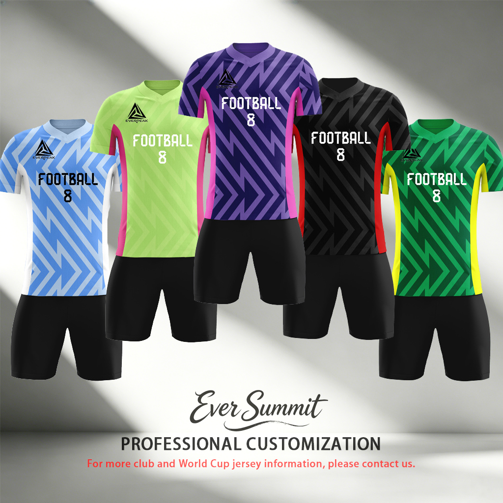 Conjunto de camiseta de fútbol personalizada con rayas relámpago, uniforme de fútbol de secado rápido para hombres con pantalones cortos, logotipo d