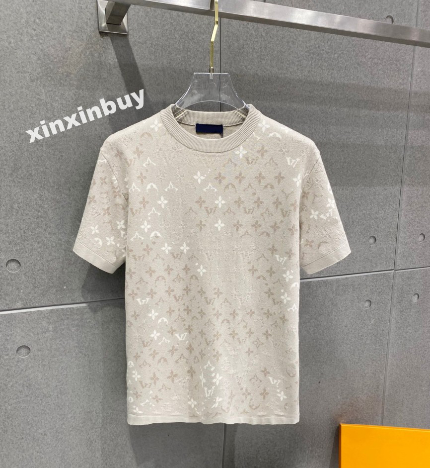 xinxinbuy Men designer Tee t shirt 2026 letters flower jacquard knitted short sleeve women red blue white green GRAY XS-L