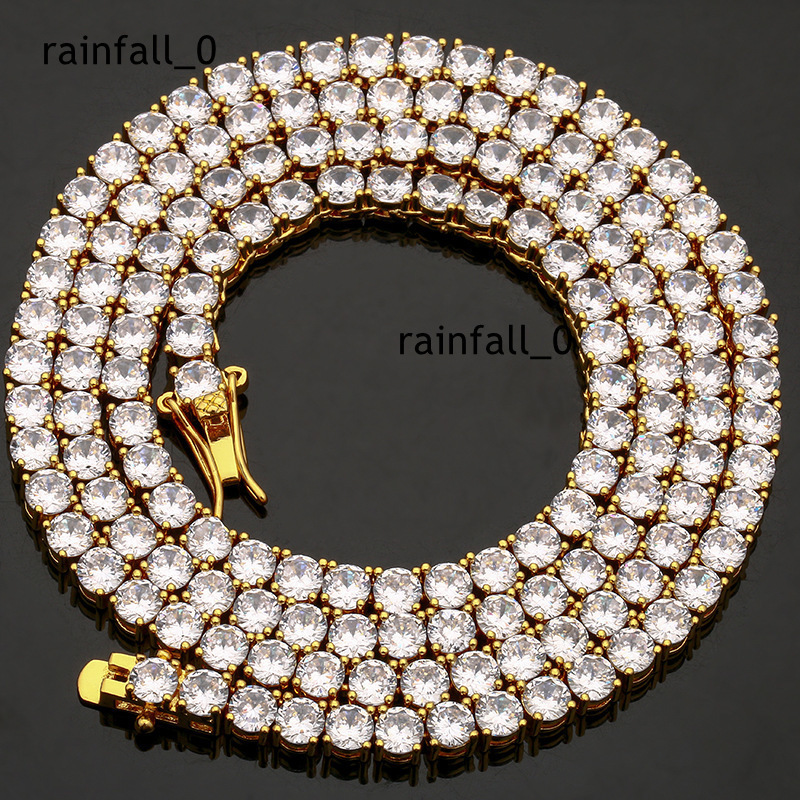Moissanite Round 3-5mm 925 Sterling Silver Gold Plated Hip-Hop Single Row Tennis Chain Mens Necklace Popular in Europe America