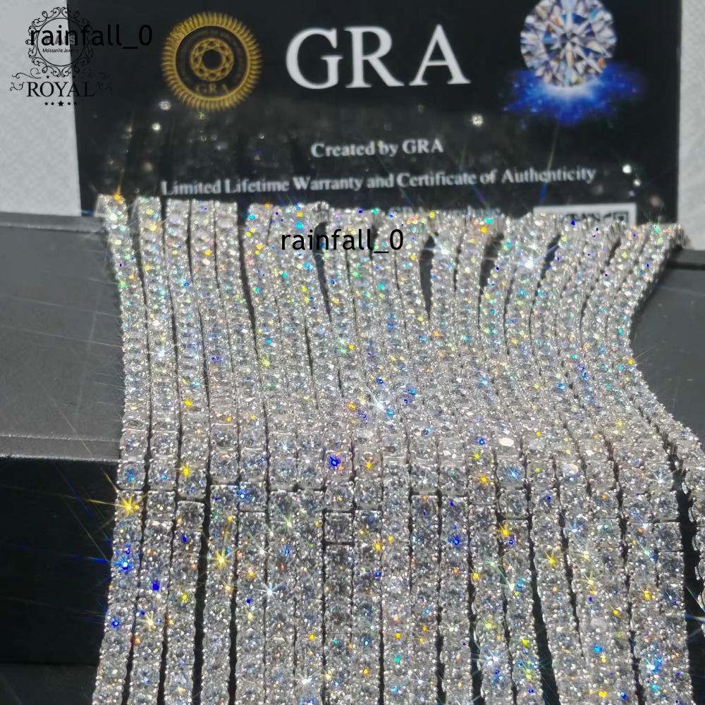 Certified 925 Silver Fine Jewelry Set D VVS Ice Cut Moissanite Tennis Chain Necklace Hiphop Cuban Link Bracelet