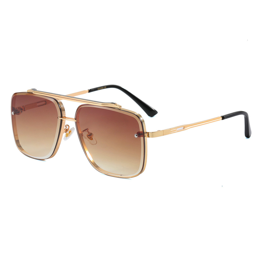 High Street Outdoor Elite Sunglasse Double Bridge Square Sunglasses for Men Metal Frame Oversized Fashion Shades Driving Outdoor Streetwear Eyewear