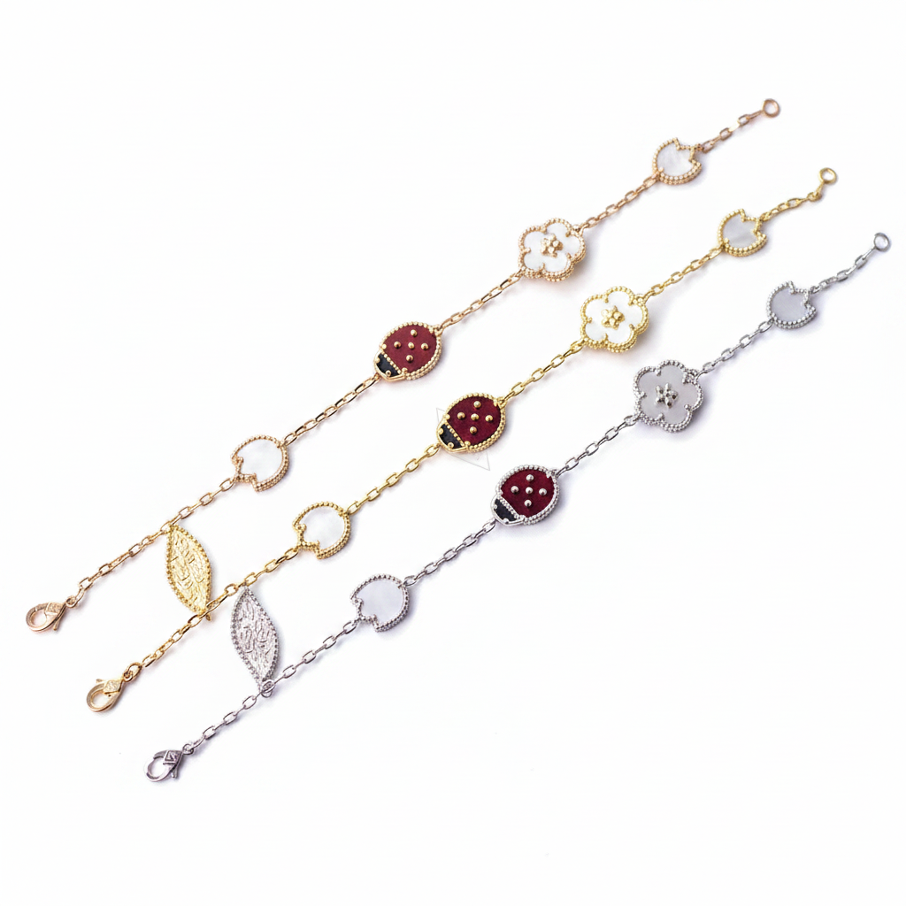 Trèfle de marque pour femmes, bijoux de luxe de styliste, Bracelet coccinelle, or 18 carats, en acier inoxydable, cadeau de haute qualité