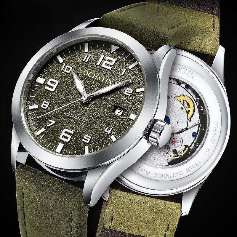 Mens Automatic Mechanical Watch Dial Leather Band Date Calendar Business Casual Wristwatch for Men Daily Work Outdoor Activities