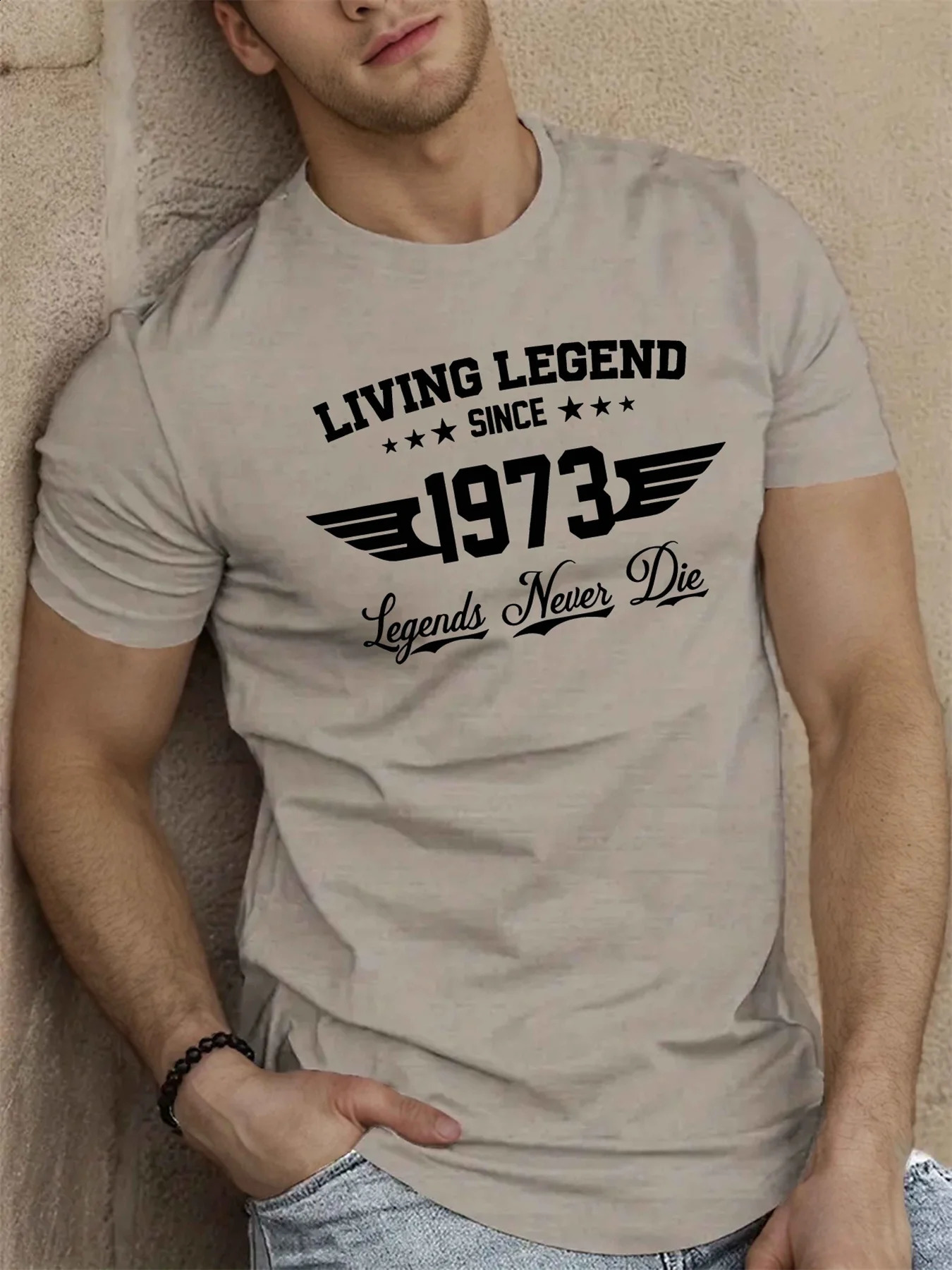Summer mens 100 cotton casual loose plus size SINCE 1973 pattern printed sports comfortable round neck short sleeved T-shirt 260516BJ