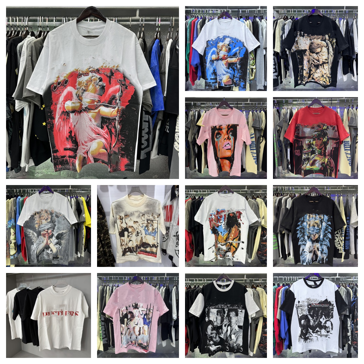 Men's T Shirts Embroidery Diamond Life Hustlers Basic Print Shirt Men Women High Quality Street Loose Black White Gray Short Sleeve Tops