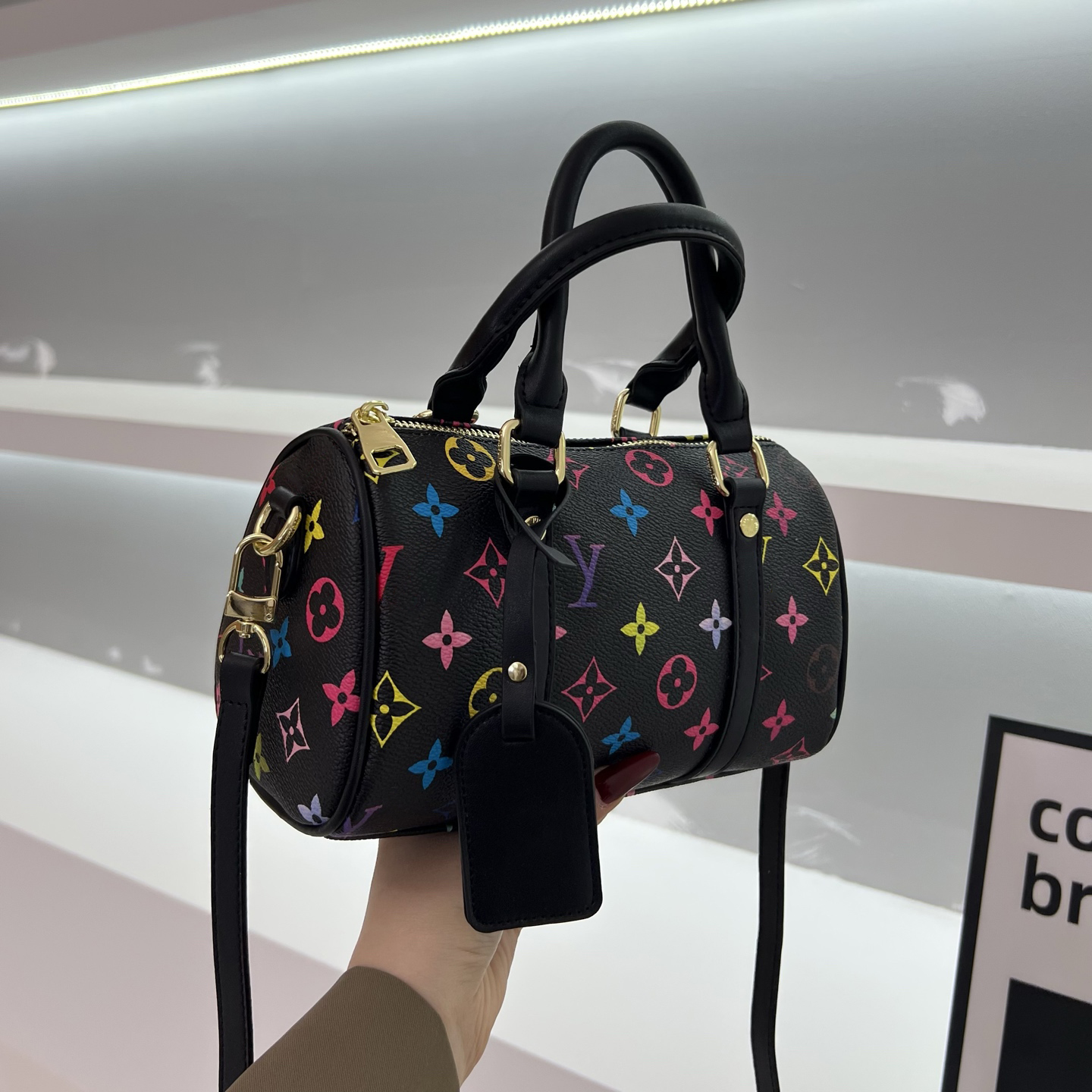 Trendy classic Monogram Mini Cylindrical Boston Handbag shoulder crossbody Bag Lightweight Design for All-day Comfort, Ideal for Carrying Phone, Wal