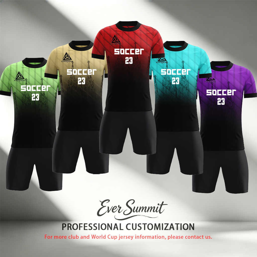 Conjunto de camiseta de fútbol con degradado personalizado, uniforme de fútbol de secado rápido para hombre con pantalones cortos, logotipo de númer