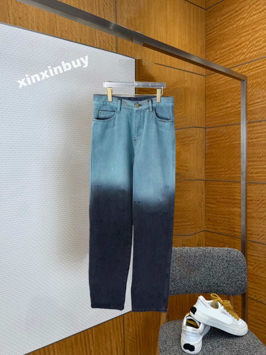 xinxinbuy Pantalon de créateur pour hommes et femmes Dégradé en relief Lettre motif de tissu brodé denim Pantalon décontracté de printemps Noir b