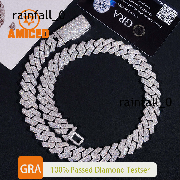 High Quality Heavy Hip Hop 15mm Width 925 Silver VVS Moissanite Iced Out Cuban Link Chain