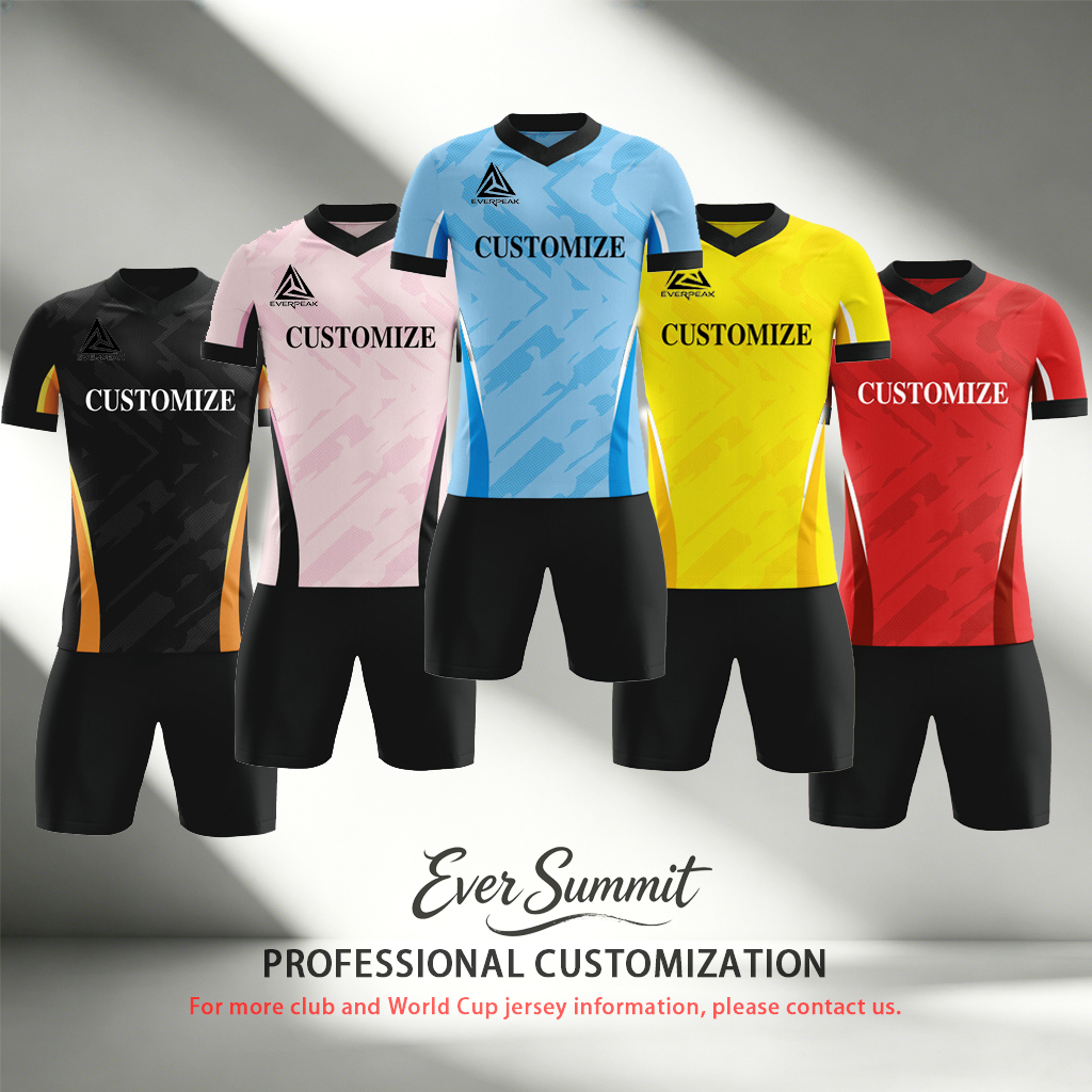 Ensemble de maillot de football personnalisé pour hommes, col en V avec garniture noire, uniforme de football avec short, tissu respirant, nom d'