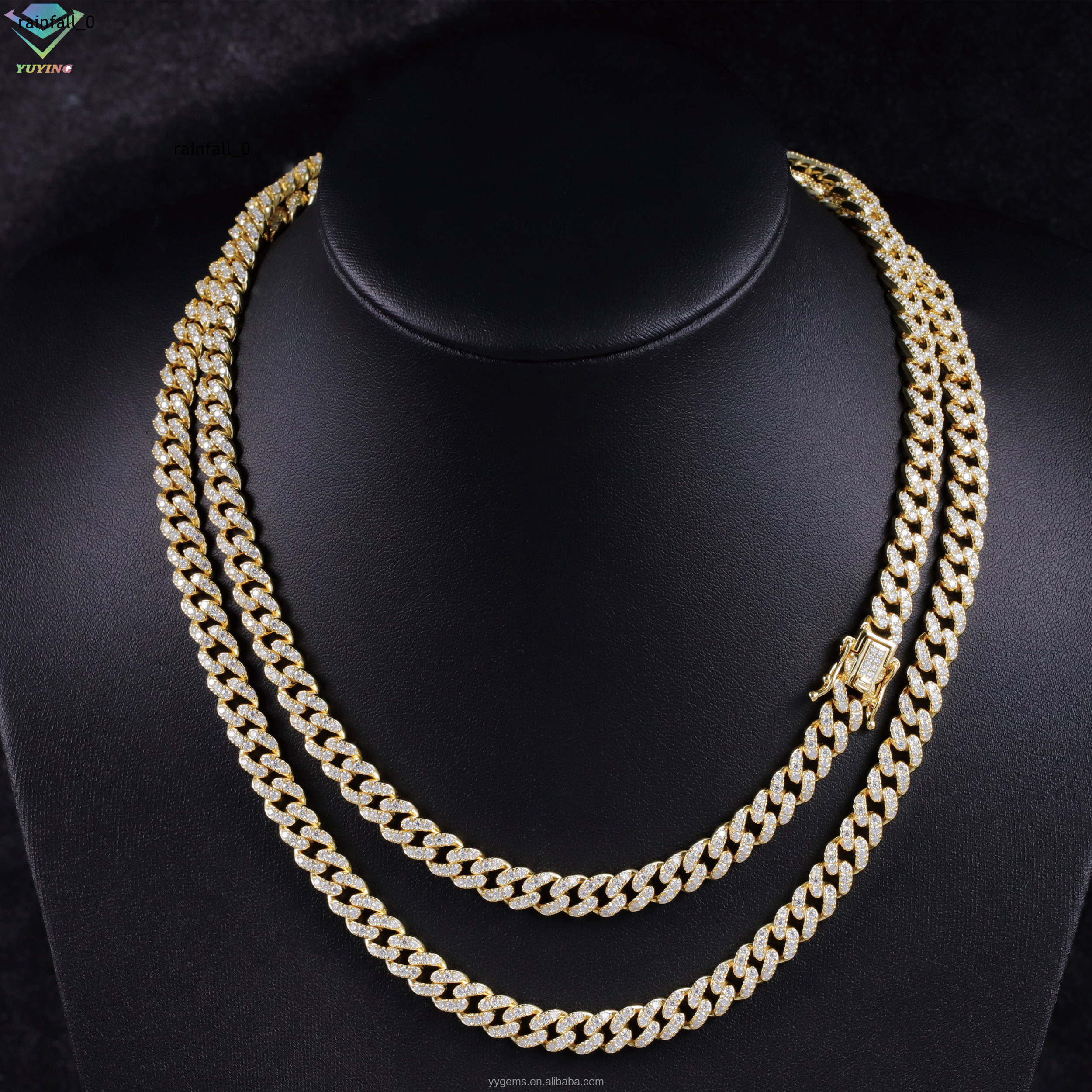 Hot Sale Yellow Gold Plated 6MM Wide Single Row VVS Moissanite Diamond in 925 Sterling Silver Cuban Link Chain Hip Hop Jewelry