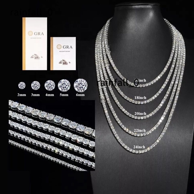 Hiphop 925 Sterling Silver Iced out VVS Moissanite Tennis Chain in 3MM 4MM 5MM 6MM Sizes