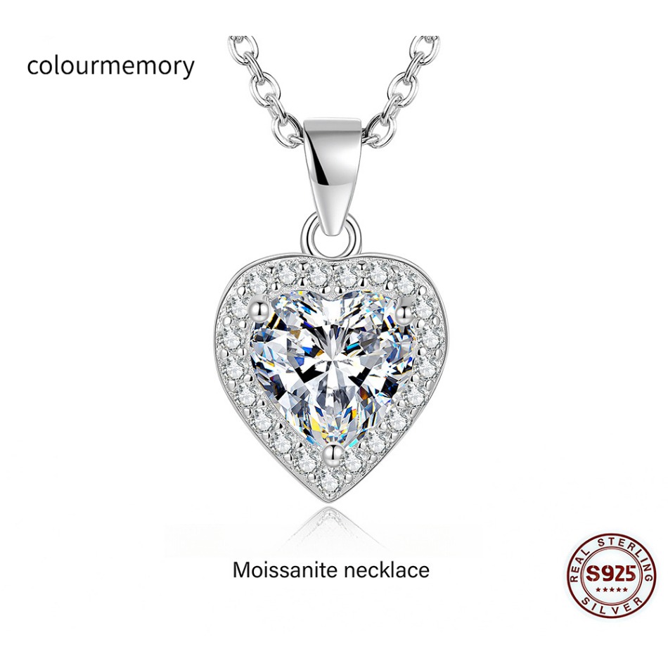 S925 Sterling Silver D Color VVS1 Moissanite Heart Pendant Necklace, 1CT, With GRA Certificate-image-1106476064