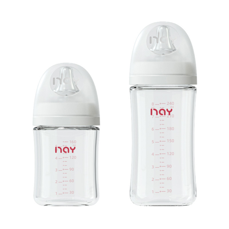 Newborns' wide caliber anti choking glass milk bottle 0-3 months bottle straight body newborn baby bottle-image-1106459695