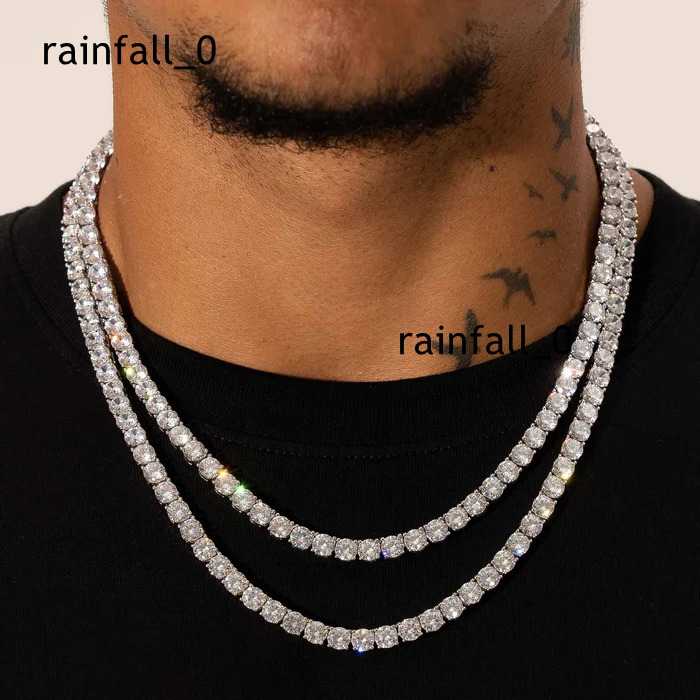 Factory Wholesale Custom 65mm Moissanite Tennis Chain Necklace S925 Silver 18K White Gold Plated Iced Out Hip Hop Jewelry