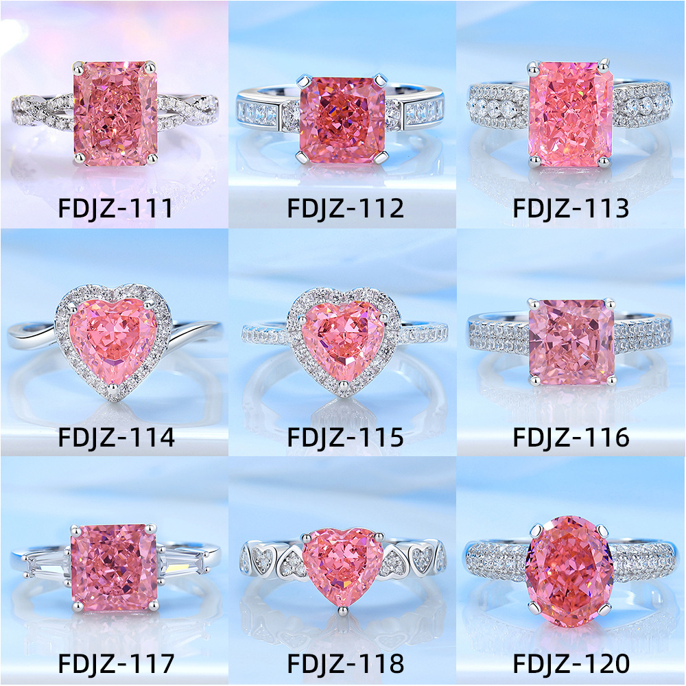 AAAA Grade Carbon Diamond Ice Flower Cut 925 Sterling Silver Gemstone Pink Elegant Ring, High-end Luxury Storewide, Wedding Ring, Party, Formal Occa
