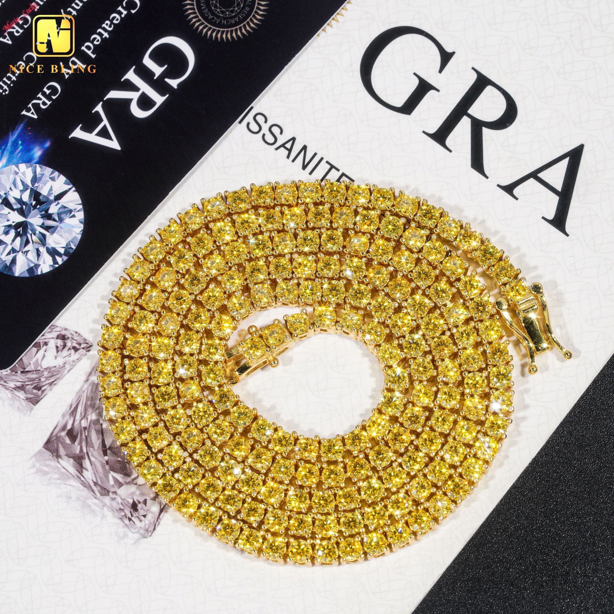 Fashion Hip Hop Tennis Bracelets Chains 925 Sterling Silver Jewelry 2-5mm18K Gold Color Moissanite Tennis Necklace For Men Women Diamond GRA Past Te