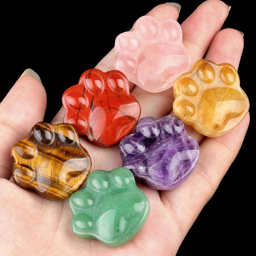 1pc Cat Paw Natural Crystal Ornaments Amethyst Rose Quartzs Healing Carving Stone Home Decoracion 2c001