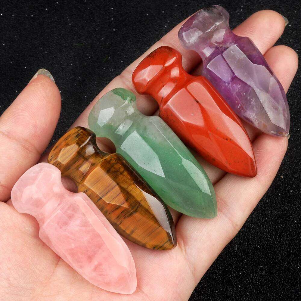 50x20mm Sword Shape Reiki Pendulum Natural Stone Crystal Rose Quartz Amethysts Charms for Jewelry Making DIY Necklace Accessory 432c3