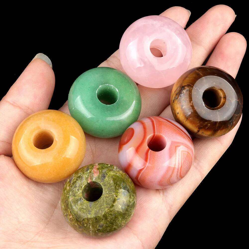 1pc 30mm Natural Stone Big Hole Rose Quartzs Beads for Making DIY Jewerly Necklace Earrings Bracelets be36e