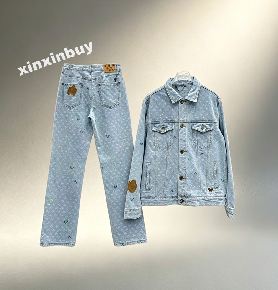 xinxinbuy Hommes Designer Manteau Veste Gland Lambrissé denim Lettre colorée broderie jacquard ensembles à manches longues femmes bleu noir S-XL