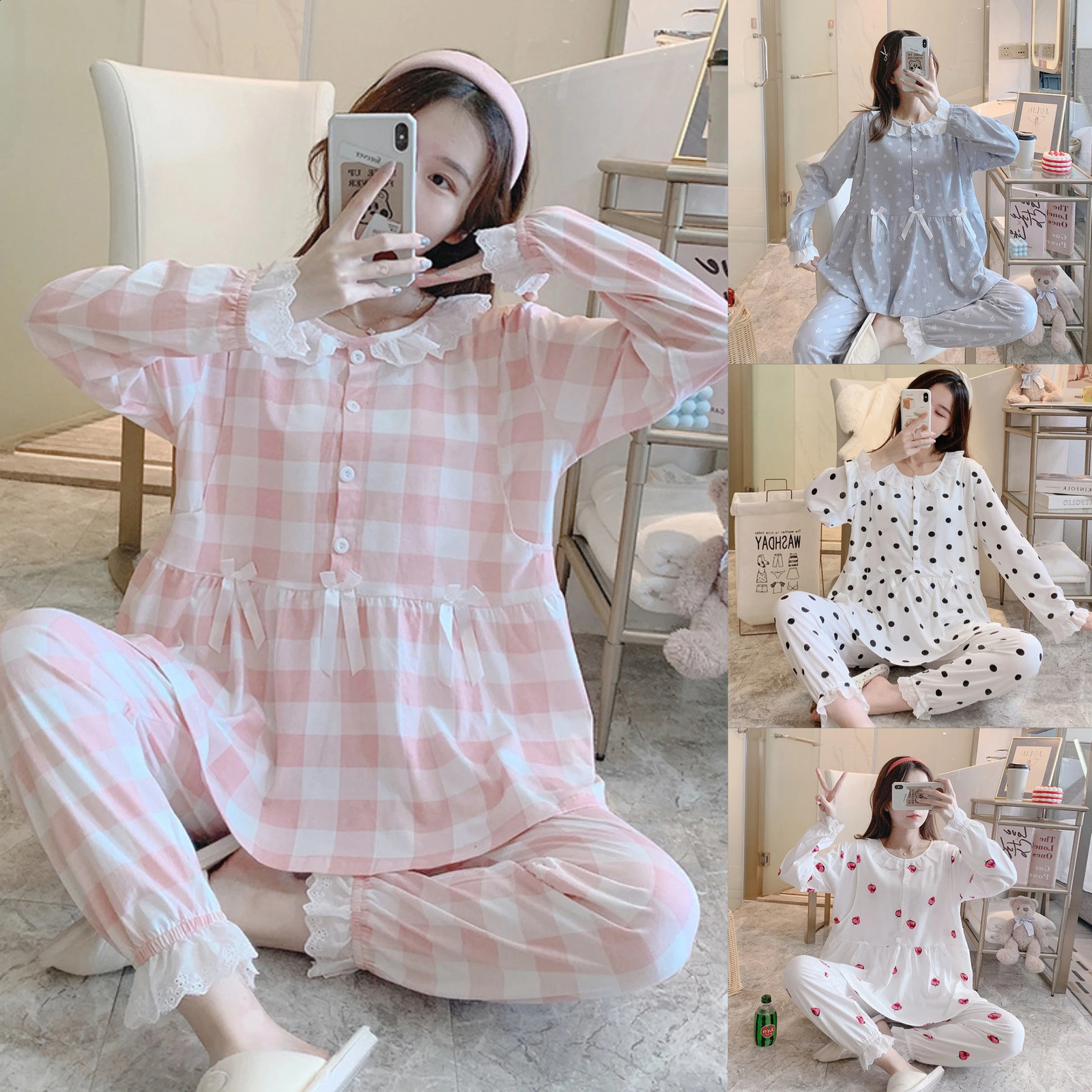 Maternity 2-Piece Spring And Autumn Breastfeeding Pajamas Homewear Spring And Summer Monthly Clothing Leisure Home Suit 260624BJ