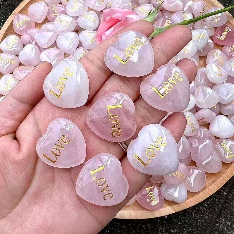 1pc 25mm Rose Quartz Heart Inspirational Stone Engraved Love Natural Pink Crystal Valentine's Day Gifts da90f