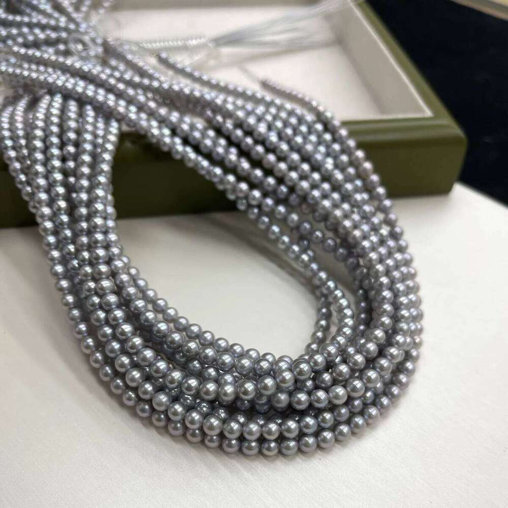 AAA 4-5mm Gray Round High-Quality Natural Freshwater Pearl Semi-Finished Beads for Jewelry Making DIY Necklace Bracelet 37146
