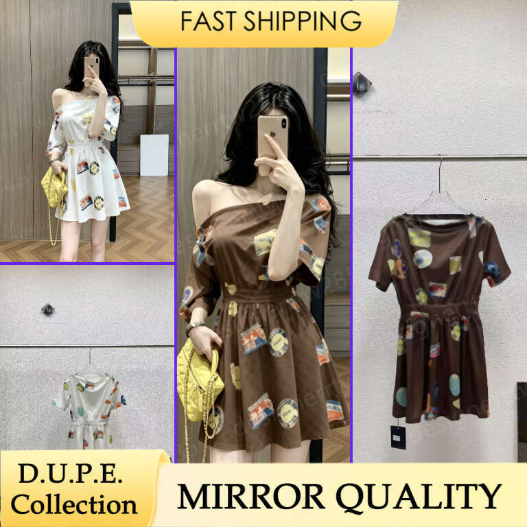 Designer Off Shoulder Letter Print Short Sleeve Mini Dress For Women High Waist A Line Casual Party Wear Brand Inspired Logo Pattern Dress-image-1106735812