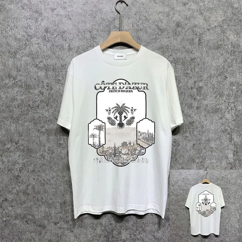 Rude Shirt US Vintage Cotton Streetwear Designer Tshirt Classic Trend Letters Sunset Graphic Tee Fashion Casual Round Neck High Street Oversize Rhud