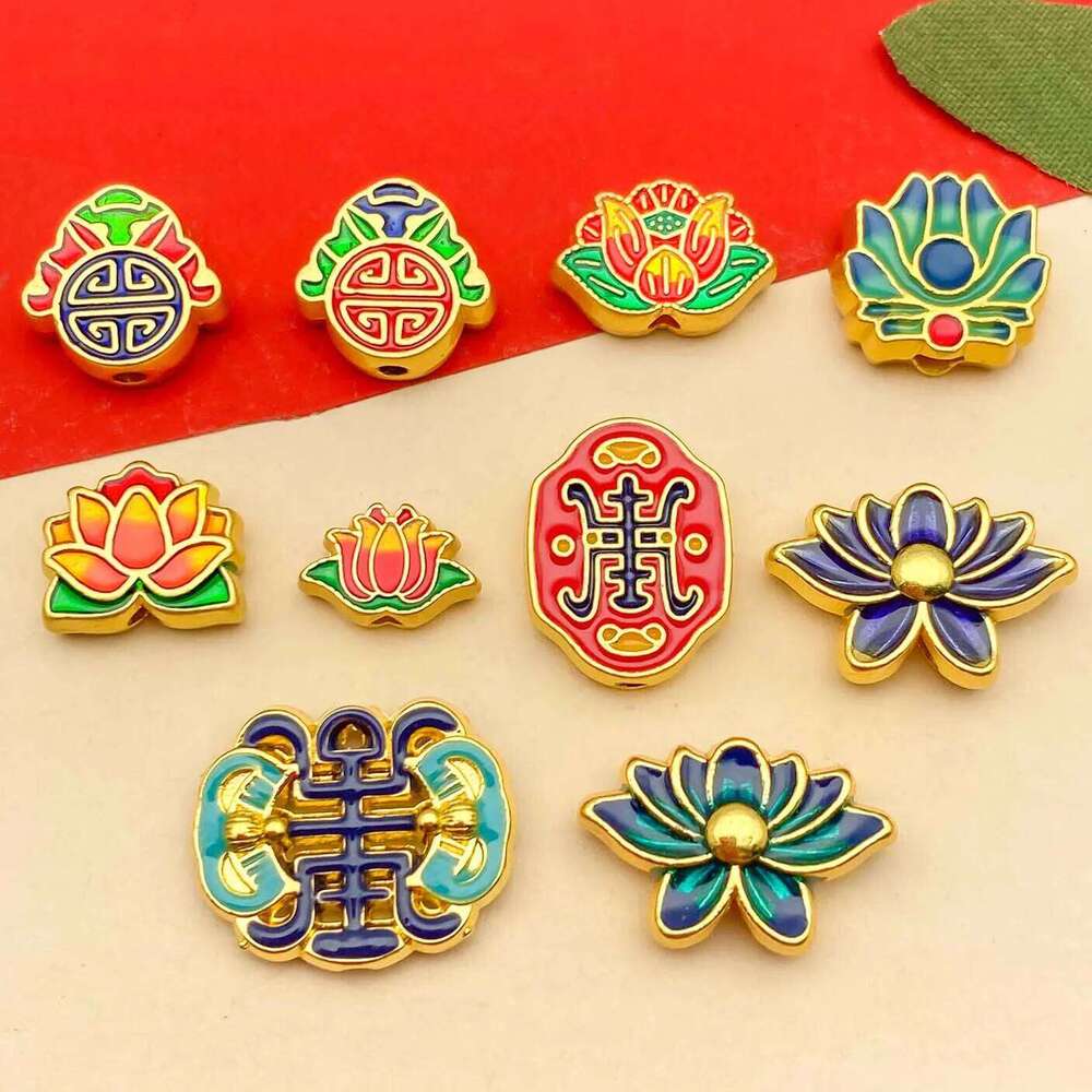 10pcs alloy oil drop enamel lotus interval bead accessories, DIY necklace, earring, keychain jewelry making fashion accessories. e8249