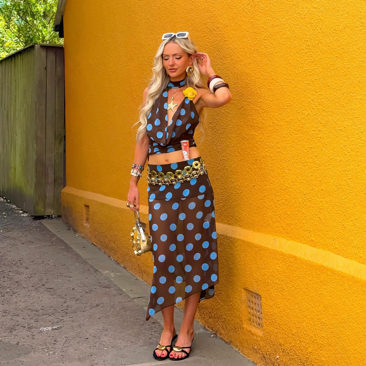 All Match Designer European and American fashion polka dot irregular mesh 2026 new elegant mature style mid-length skirt