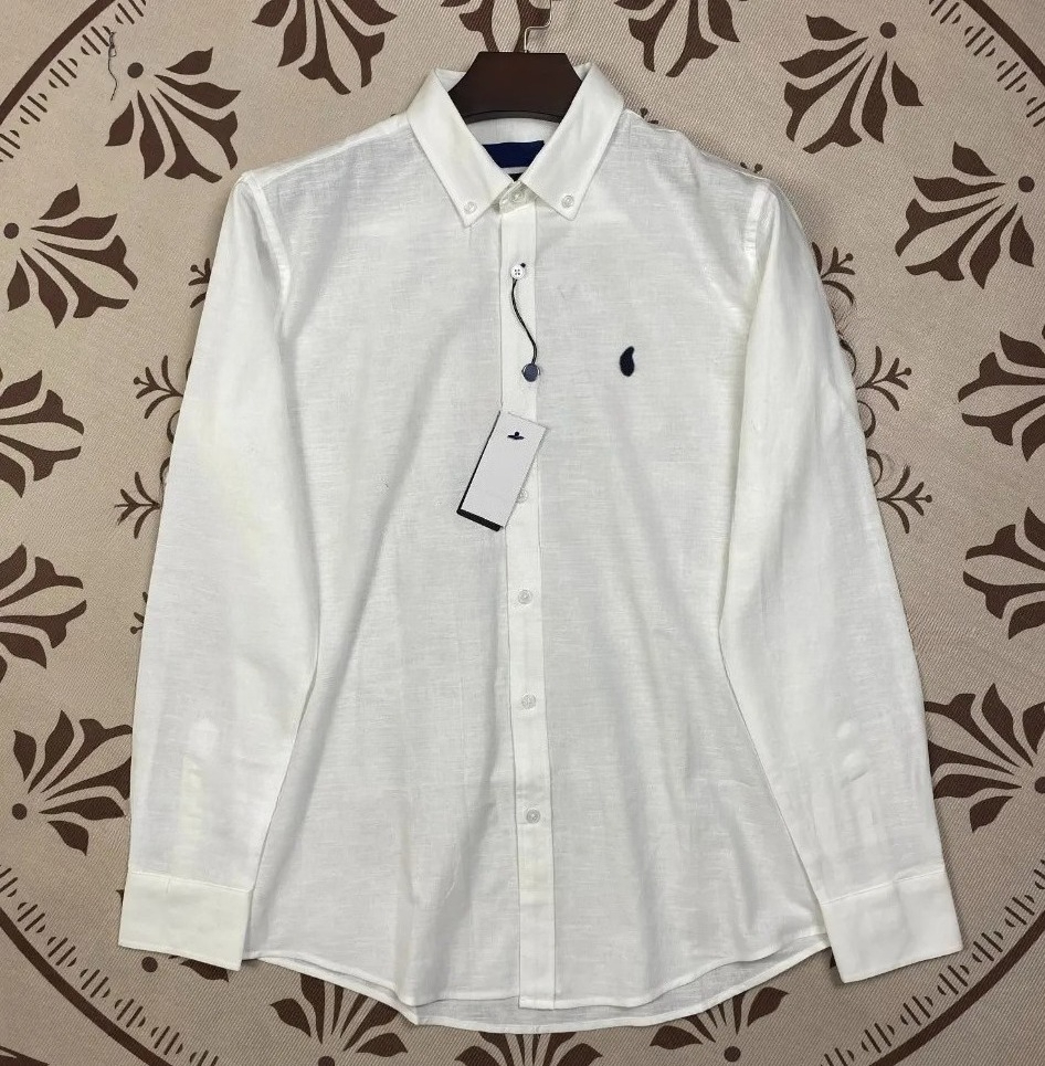 Unisex Designer Polo Shirt Mens Womens Fashion Embroidery Soft Thin Solid Color Linen Cotton Organic Fabric Autumn Spring Long Sleeve Button Up Casu