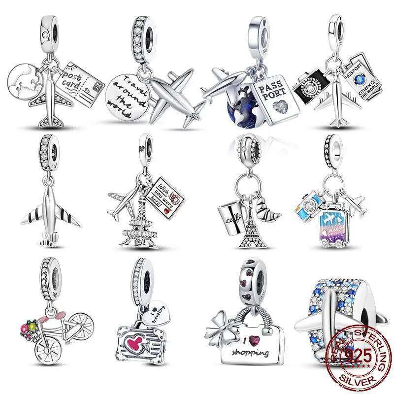 100% S925 Sterling Silver Plane Travel Charms Fit Original Pan Bracelet DIY Beads For Women Birthday Fine Jewelry Gift ffb85