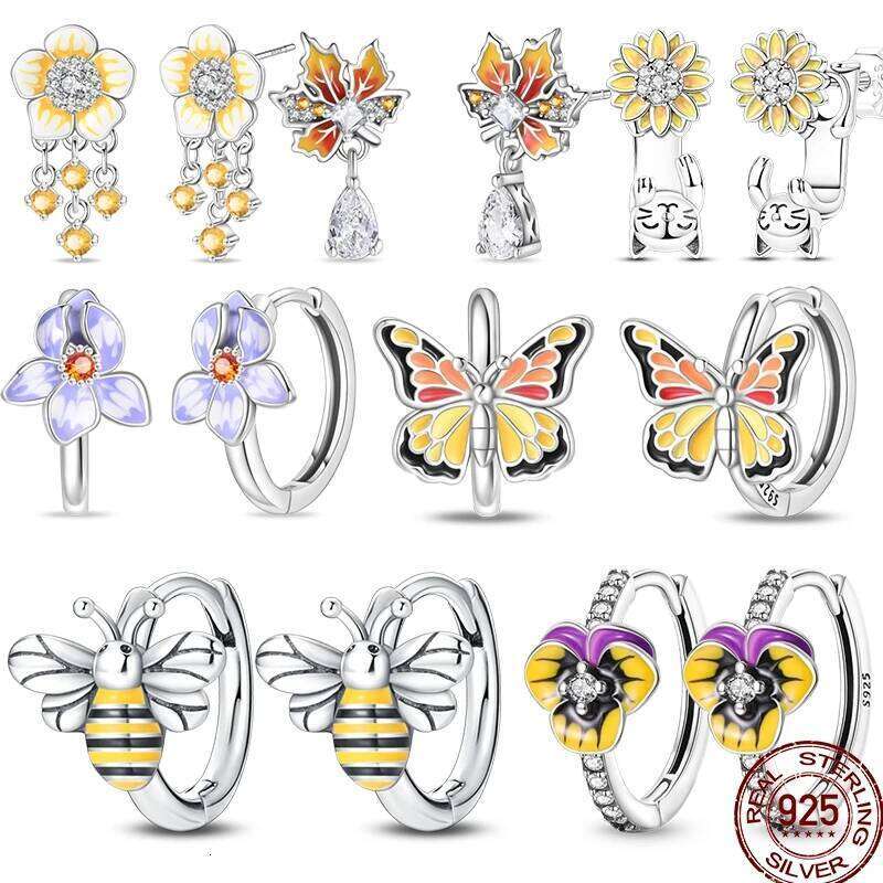 Fresh Spring Women's 925 Sterling Silver Tulip Rose Bee Fruit Original Design Earrings Fit Engagement Party Exquisite Jewelry b29c8