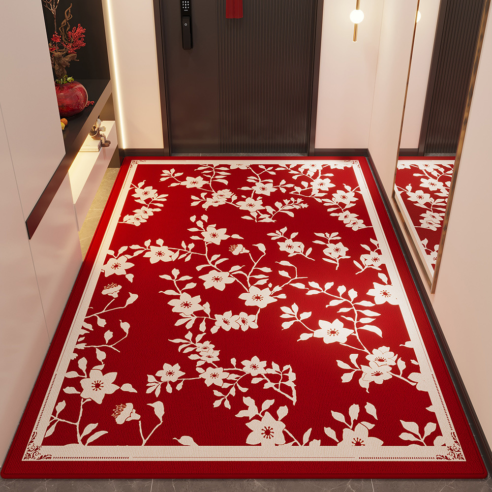 Festive Red Neo-Chinese Style Entrance Mat, Household Anti-Slip Door Scraper Carpet for Home Entryway Decor.CBKW01